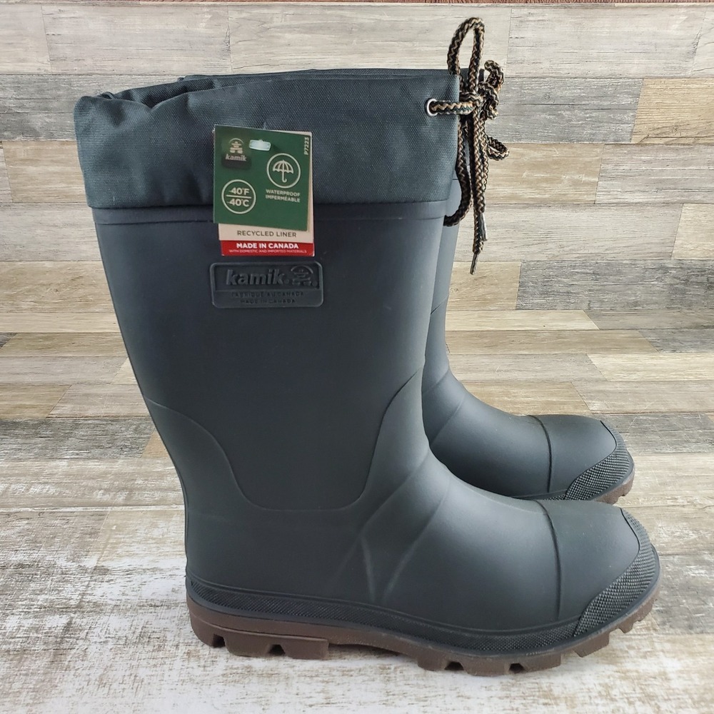 Kamik Icebreaker Mens Winter Boots Sz 12 M Green Insulated Waterproof Round Toe